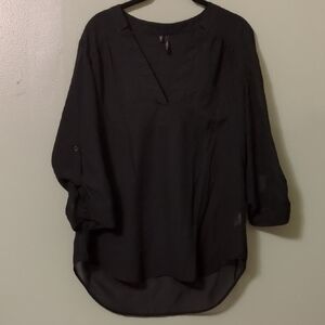 Maurices Black V-Neck Sheer Blouse Womens Large